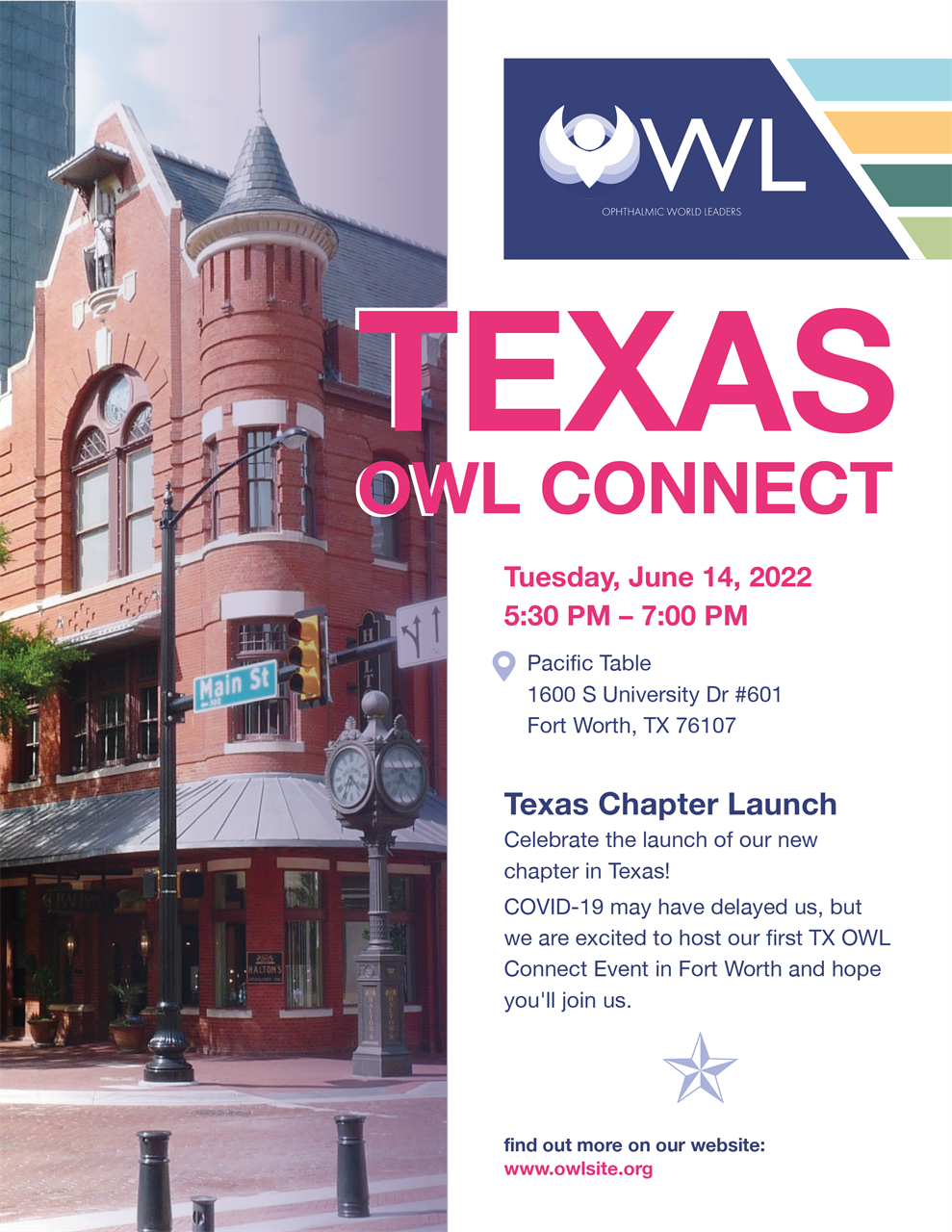 Texas OWL Connect (June 14th; 5:30 PM) Pacific Table, 1600 S University Dr #601, Fort Worth, TX | Celebrate the launch of our new chapter in Texas!