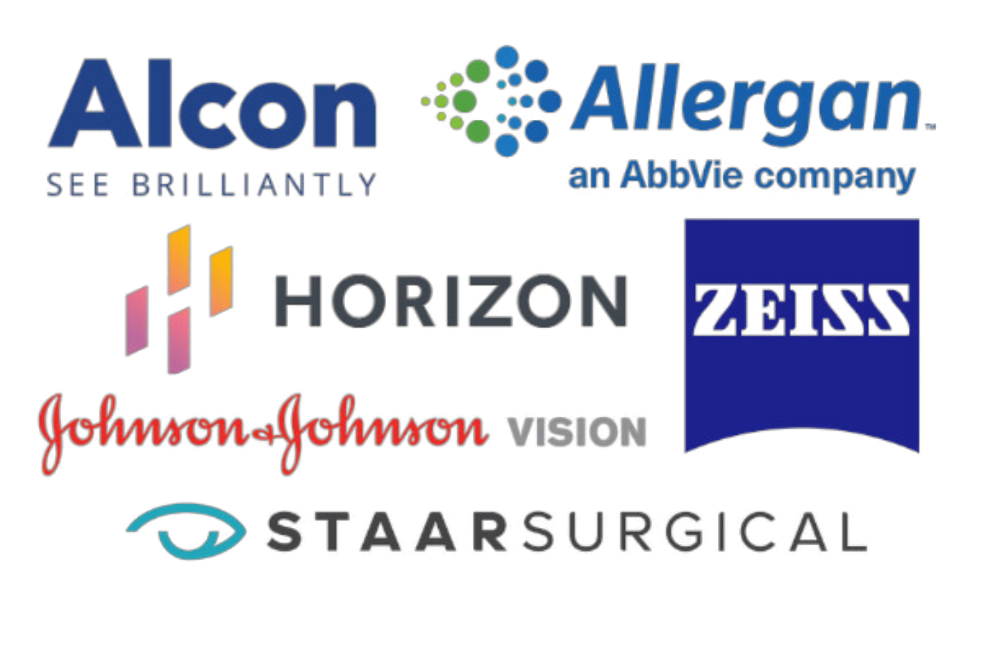 Partners: Alcon, Allergan, Horizon, Johnson & Johnson Vision, Staar Surgical, Zeiss